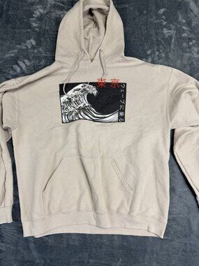 Artist Union Mens Beige Tokyo Wave Graphic Hoodie L
